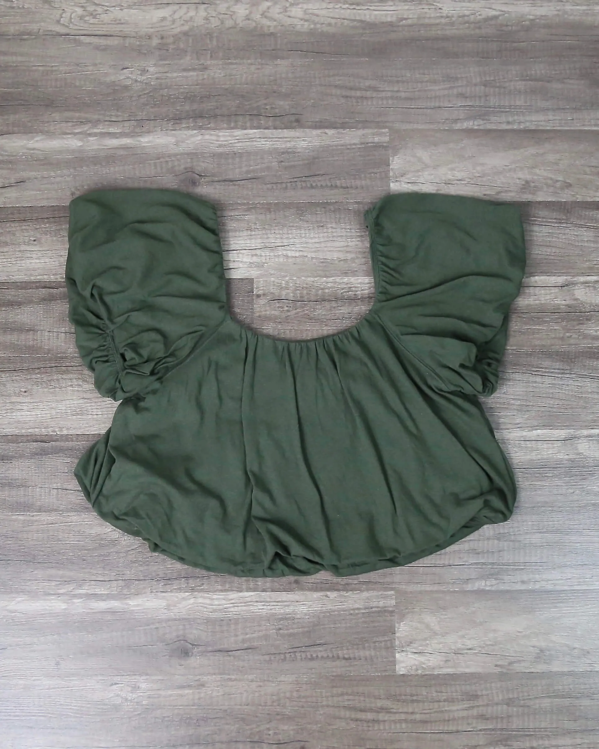 Final Sale - Free People - We The Free Off The Shoulder Ruffle Crop Top in Army