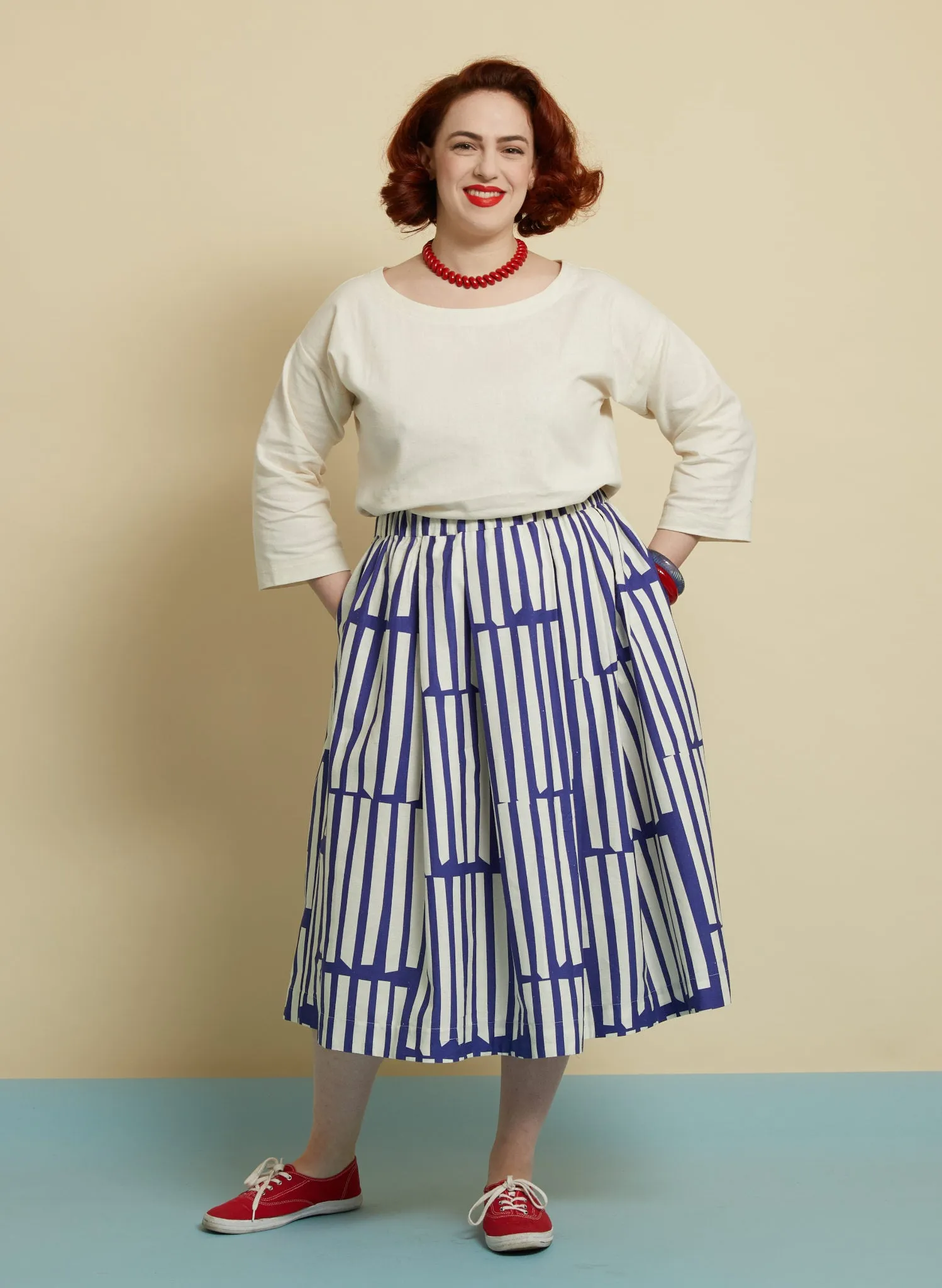 Florence Skirt - Navy Box Stripe