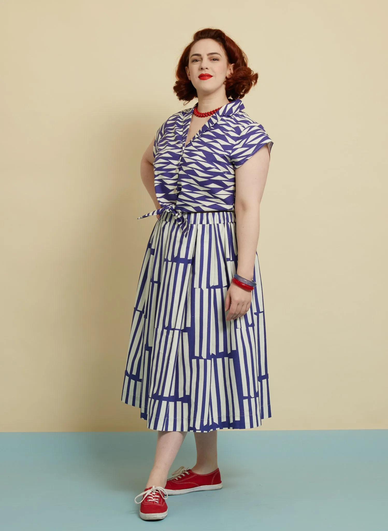 Florence Skirt - Navy Box Stripe