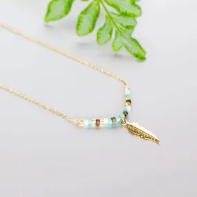 Gold Feather Necklace, Gold Dipped Feather Charm (SN77)