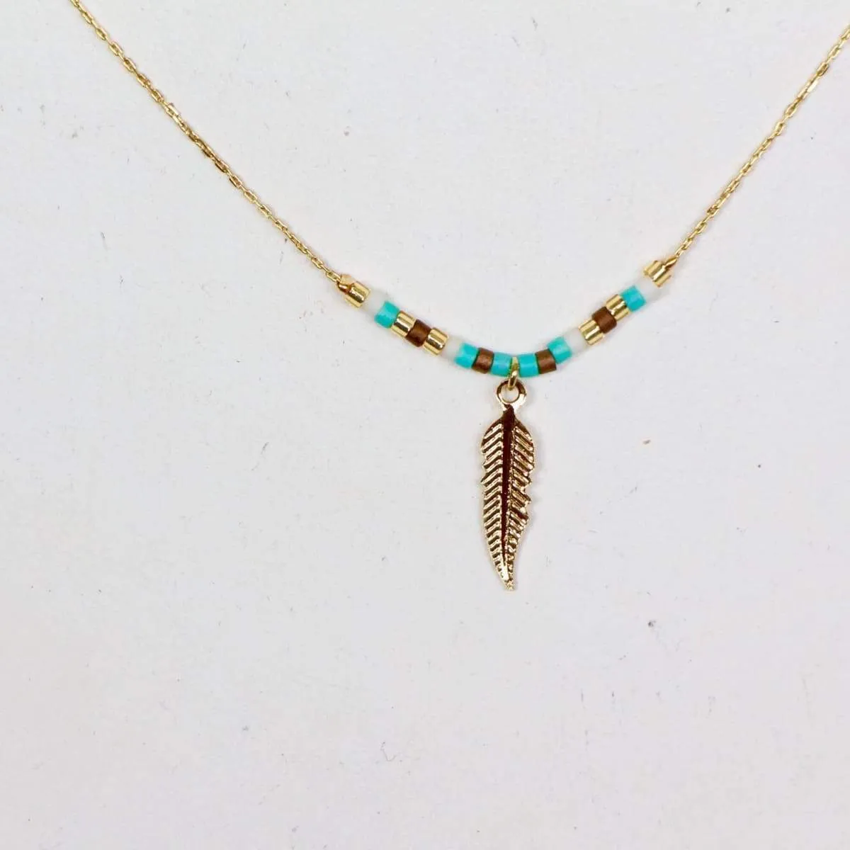 Gold Feather Necklace, Gold Dipped Feather Charm (SN77)