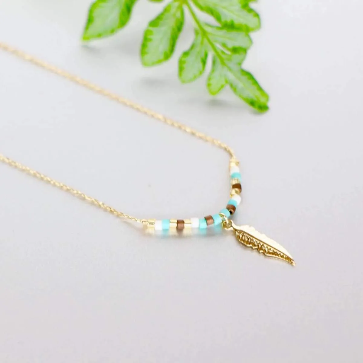 Gold Feather Necklace, Gold Dipped Feather Charm (SN77)