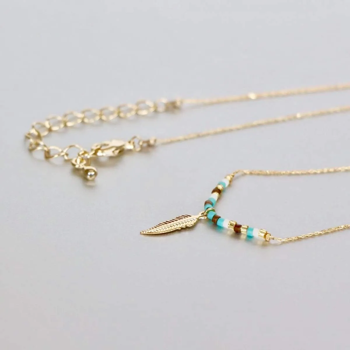 Gold Feather Necklace, Gold Dipped Feather Charm (SN77)