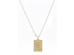 Gold Textured Hexagon with Crescent Moon with Star Center Necklace