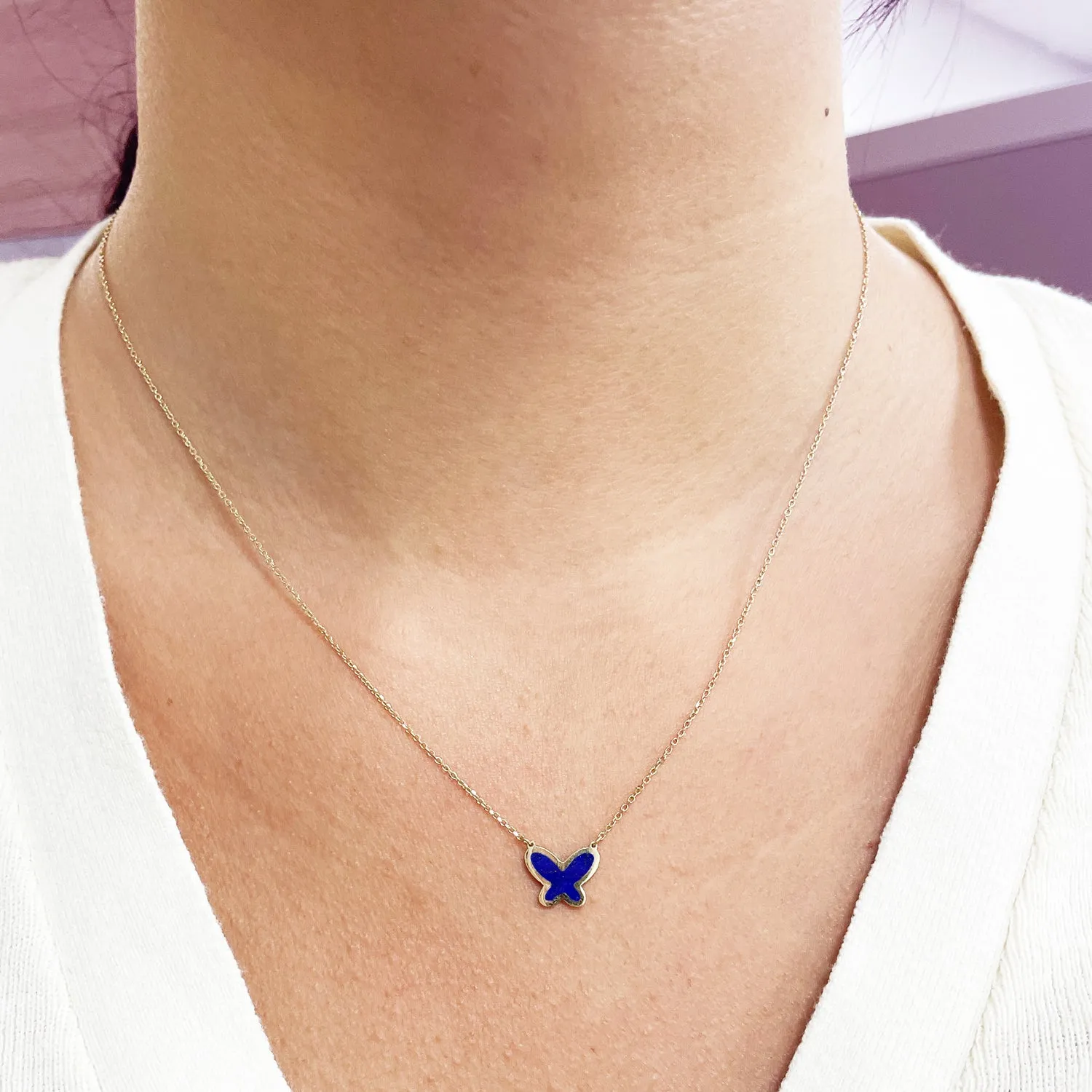 Lapis Single Butterfly Necklace