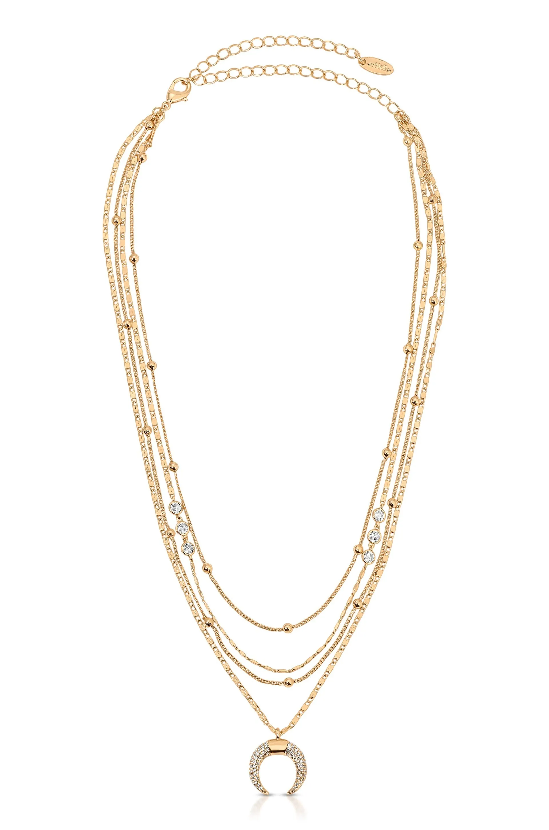 Layered Gold Chain & Crescent Horn Necklace