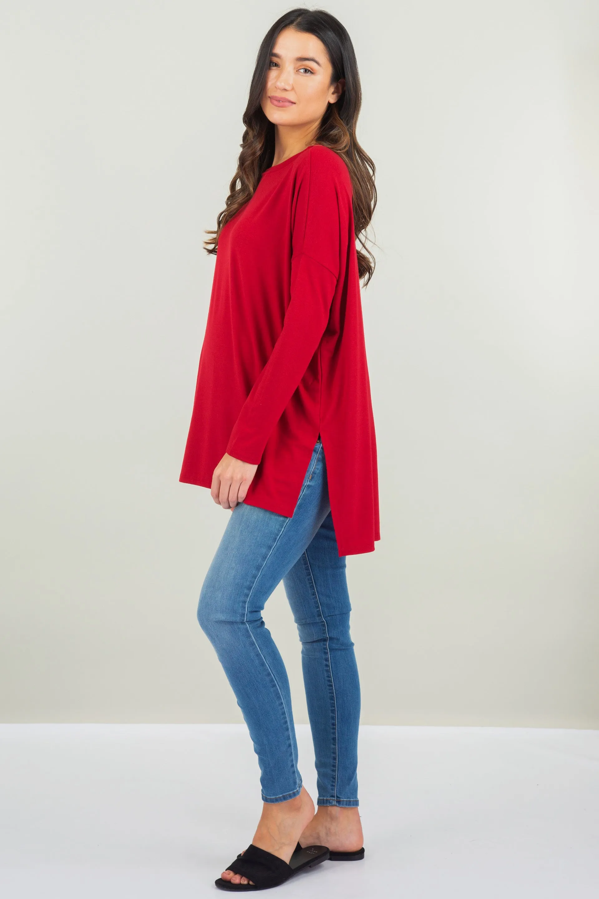 Maternity Dolman Round Neck Side Slit Top