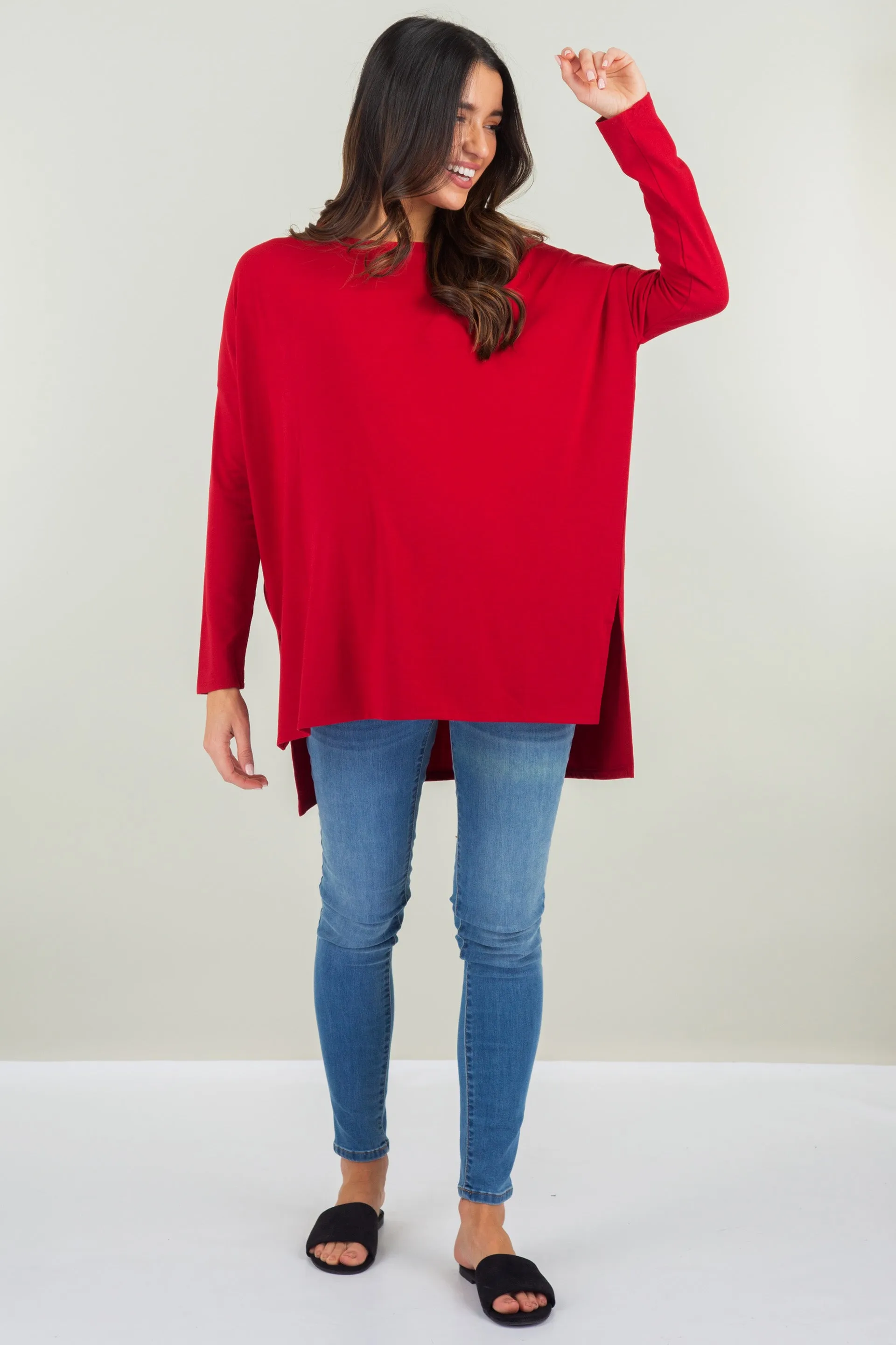 Maternity Dolman Round Neck Side Slit Top