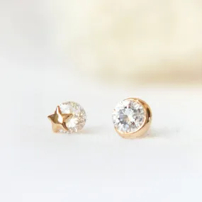 No.2 Crescent moon and tiny star Earrings with CZ