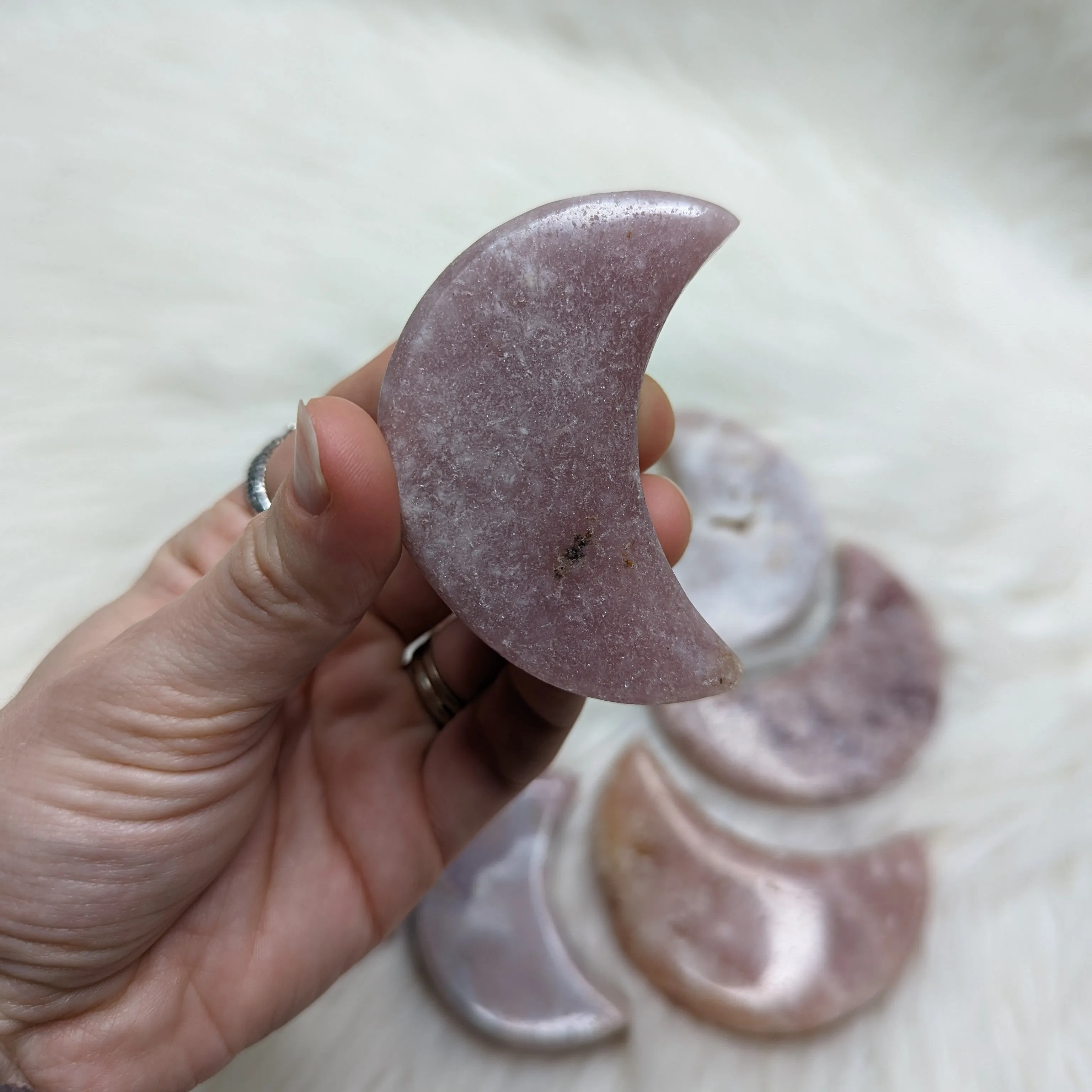 One DREAMY Pink Amethyst small Crescent Moon Carving