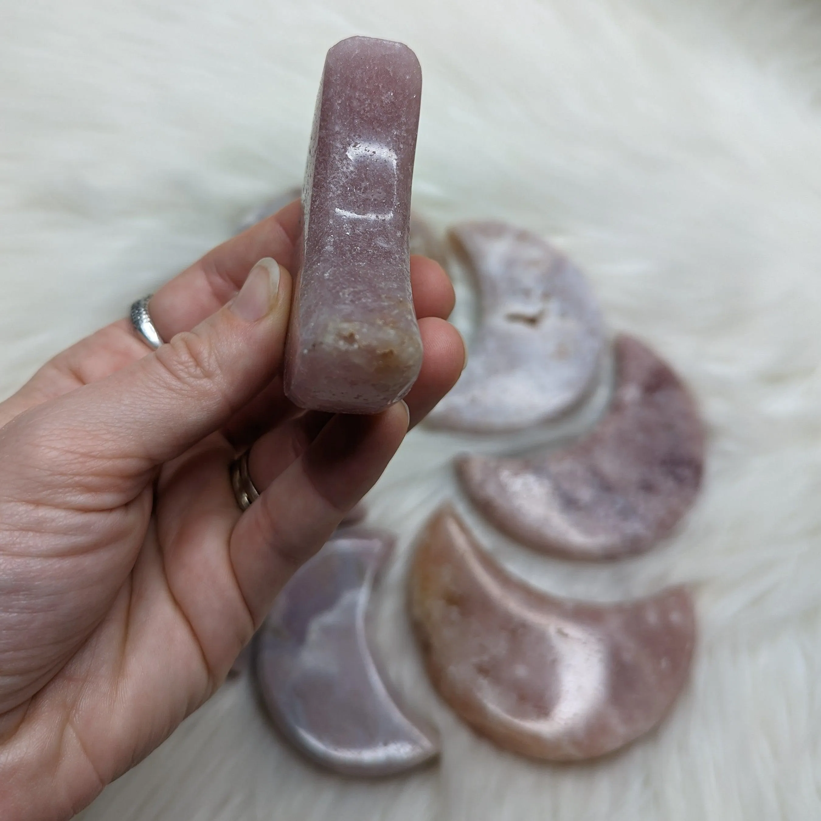 One DREAMY Pink Amethyst small Crescent Moon Carving