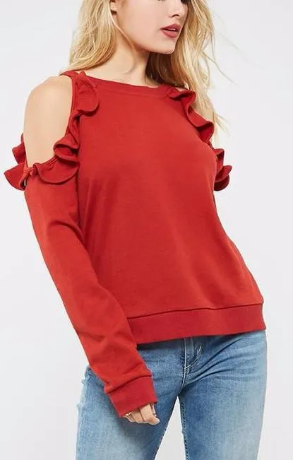 Open Shoulder Red Sweatshirt