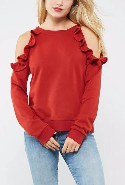 Open Shoulder Red Sweatshirt