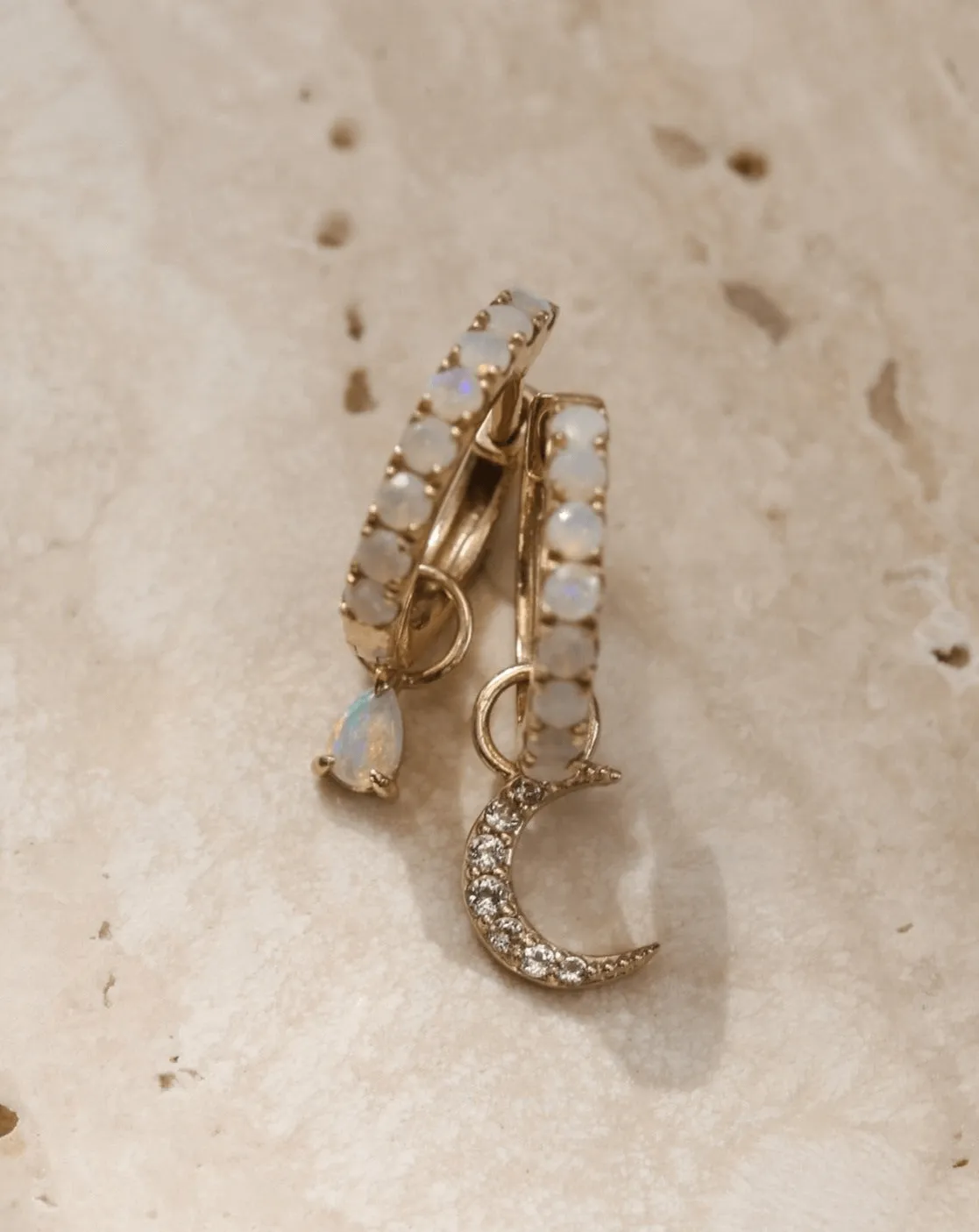 Pave Crescent Earring Charm - 10k Solid Gold