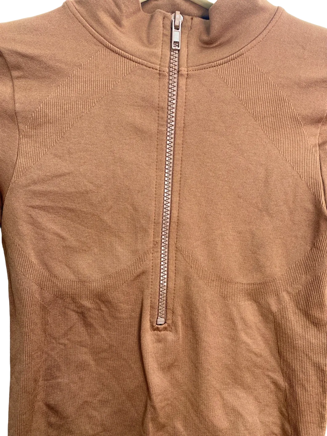 PrettyLittleThing Brown Half Zip Long Sleeve Top UK XS