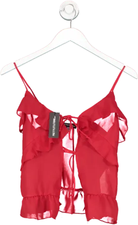 PrettyLittleThing Red Chiffon Frill Tie Front Cami Top UK 8