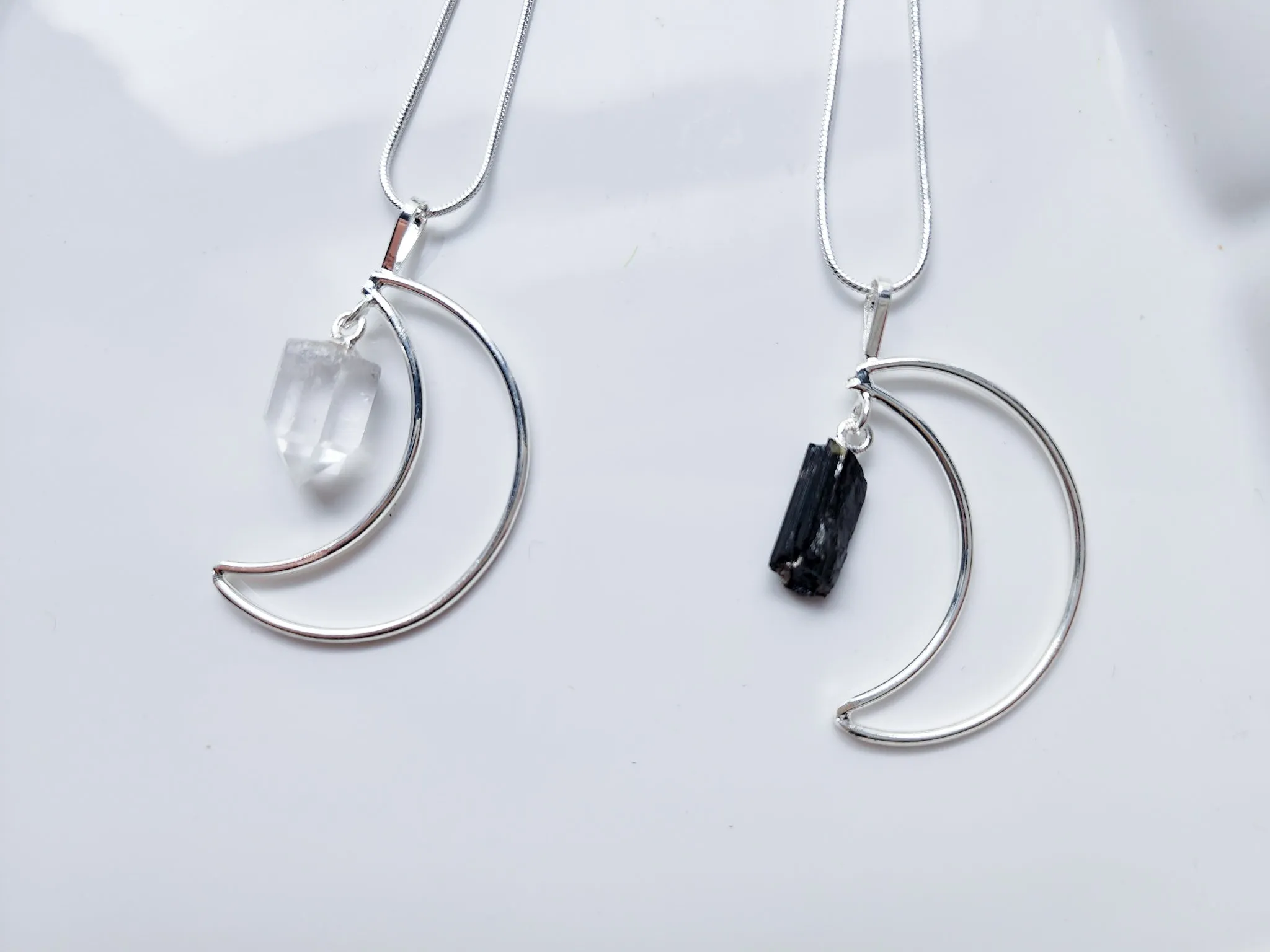 Raw Crystal Crescent Moon Necklace