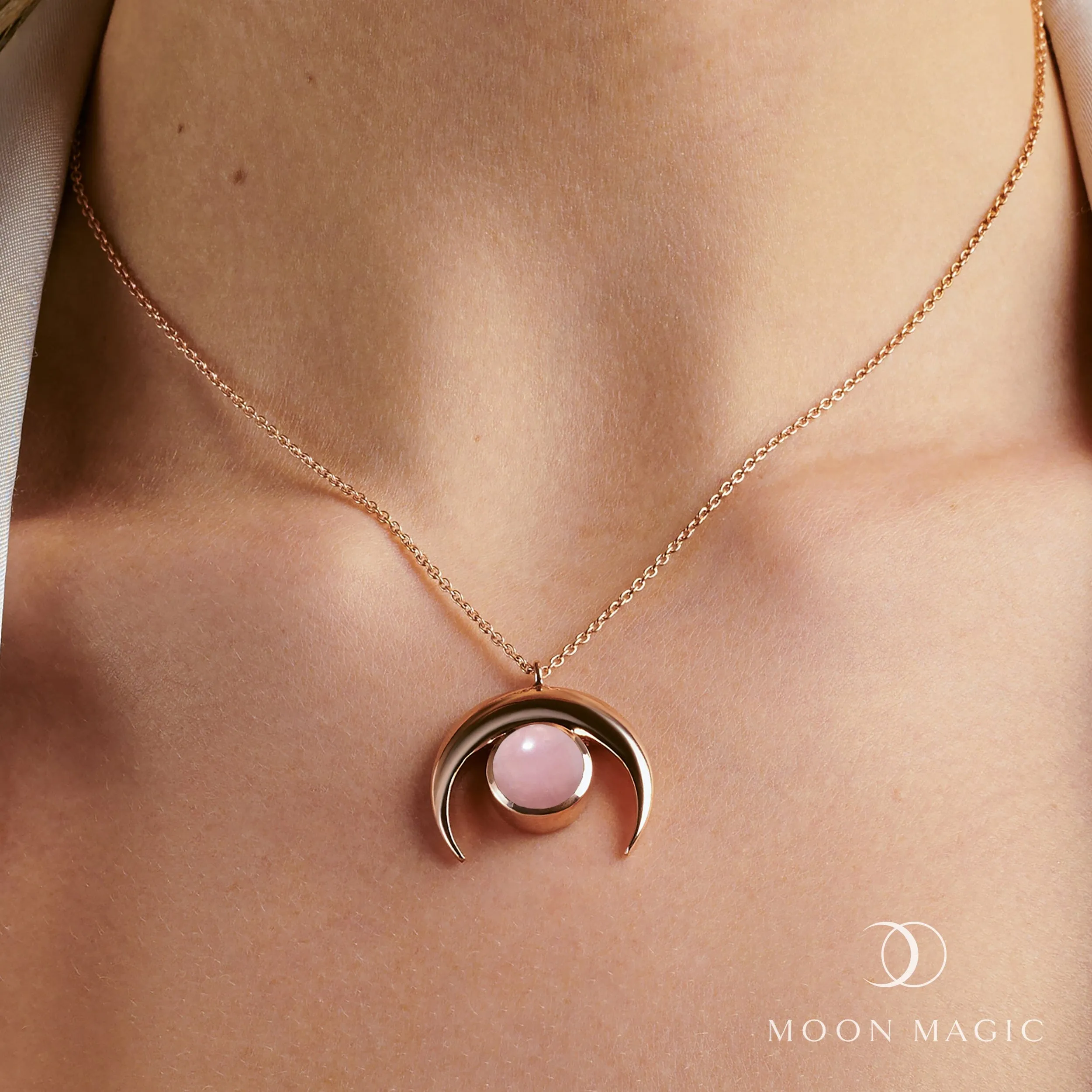 Rose Quartz Necklace - Crescent Moon