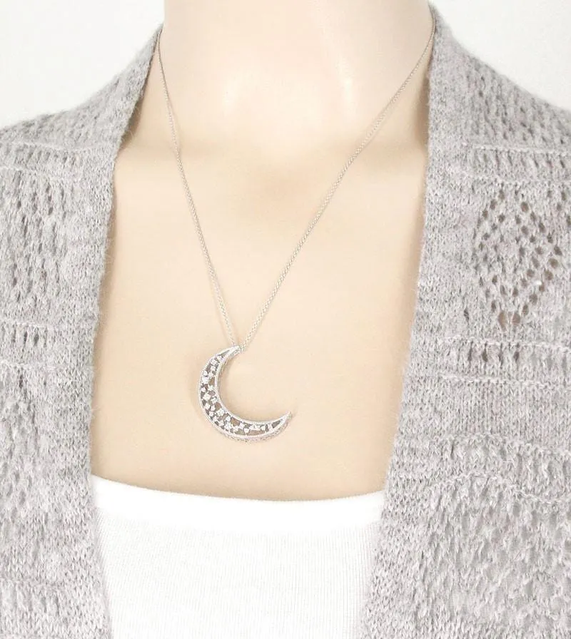 Shimmering Crescent Moon Pendant with Crystals