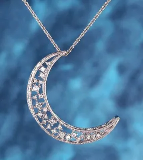 Shimmering Crescent Moon Pendant with Crystals