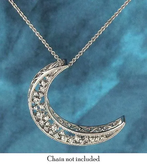 Shimmering Crescent Moon Pendant with Crystals