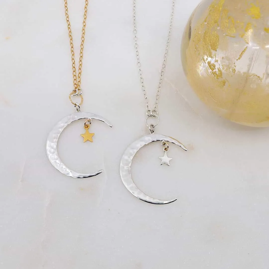 Shooting Star - Hammered Silver Crescent Moon Necklace