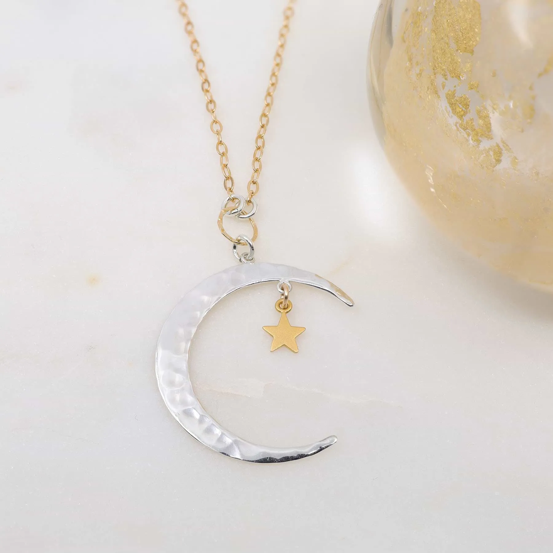 Shooting Star - Hammered Silver Crescent Moon Necklace