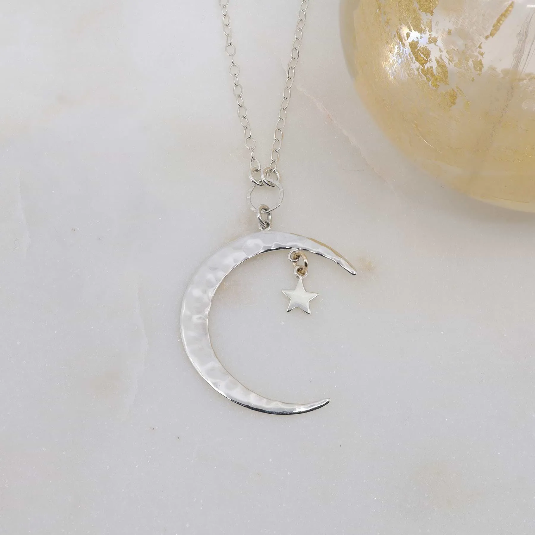 Shooting Star - Hammered Silver Crescent Moon Necklace