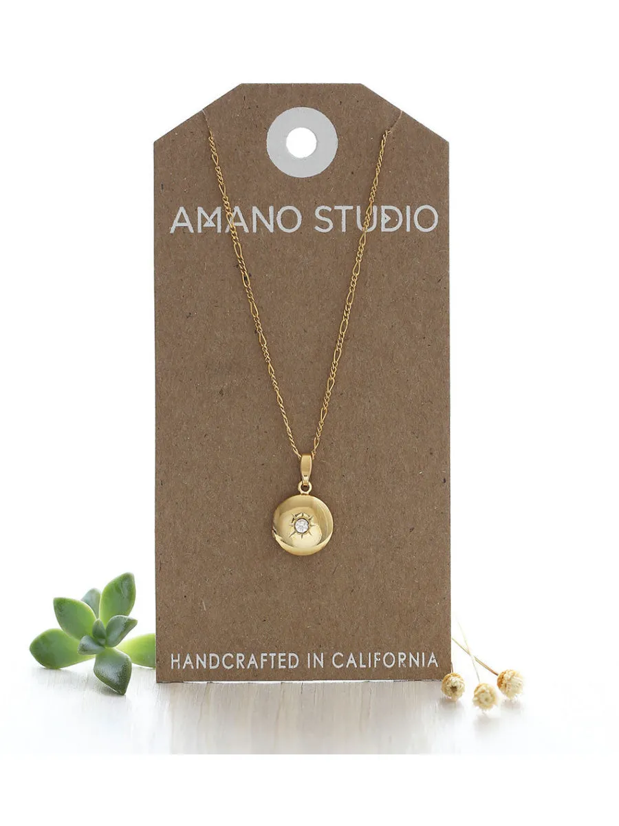 Small Round CZ Set Locket by Amano Studio