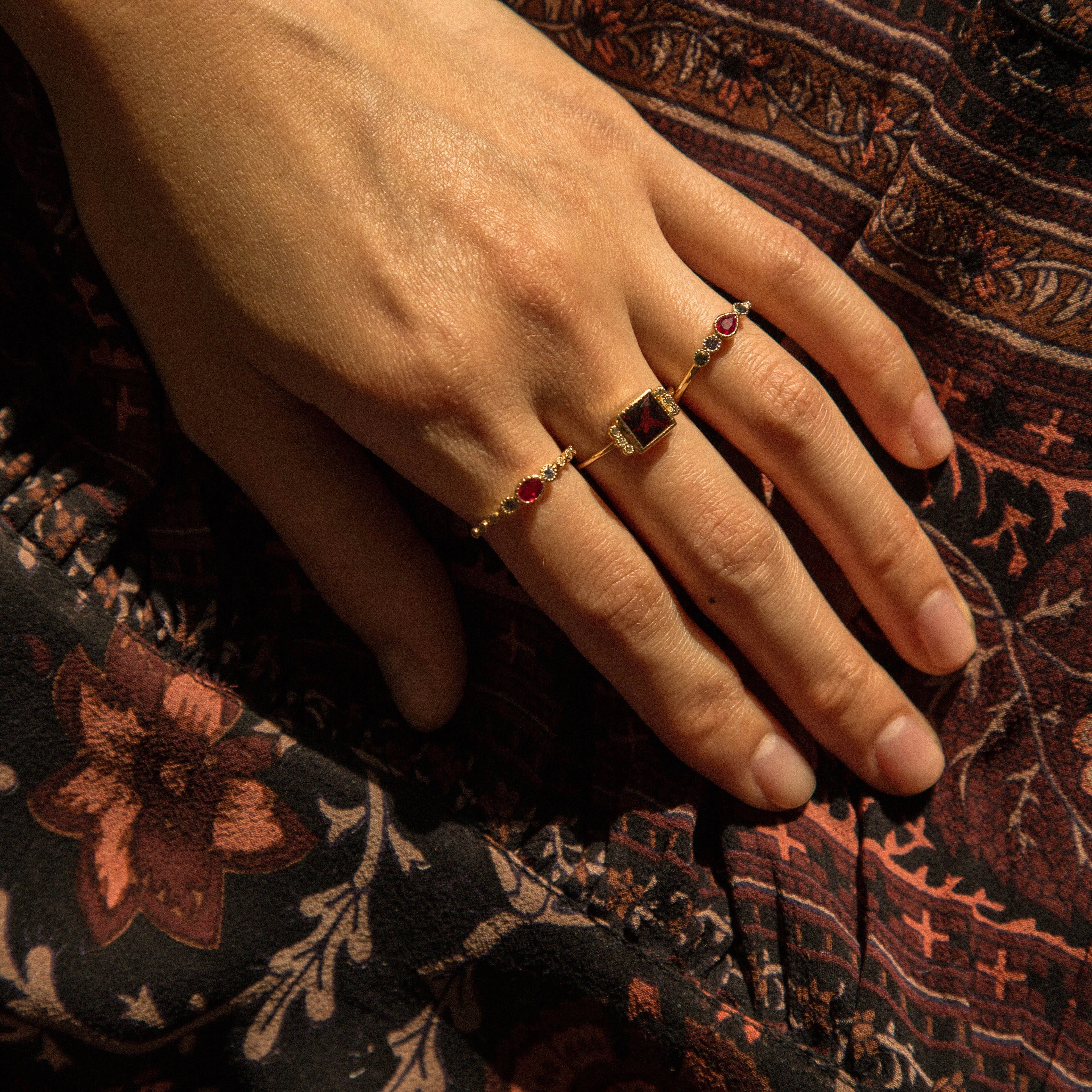 Square Garnet Deco Ring