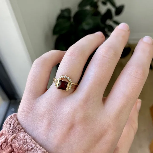 Square Garnet Deco Ring