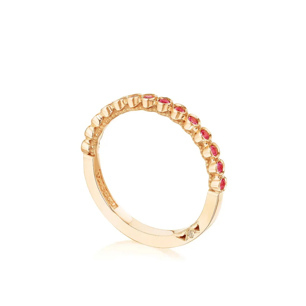 Tacori Sculpted Crescent 18k Gold Bezel Droplet Ruby Wedding Band - Half-Way