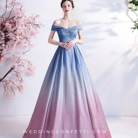 The Kyria Off Shoulder Blue Pink Ombre Gown