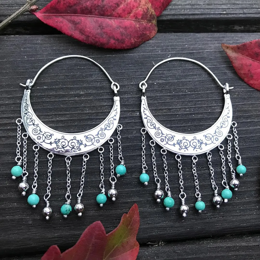 Turquoise Crescent Dangle Earrings