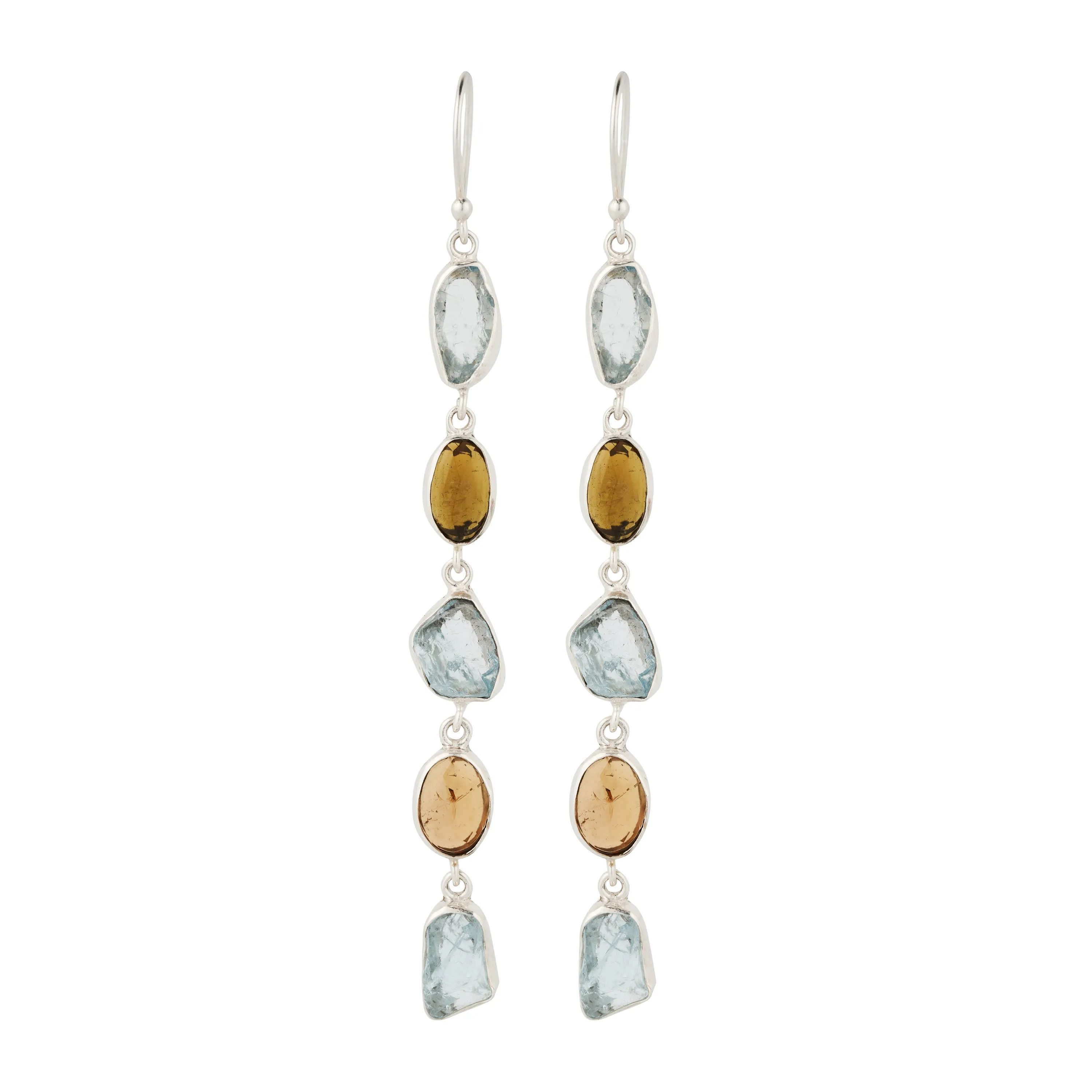 Vama | Crescent Earrings | Metal-Sterling Silver | Stone-Aquamarine   Tourmaline | Finish-Shiny