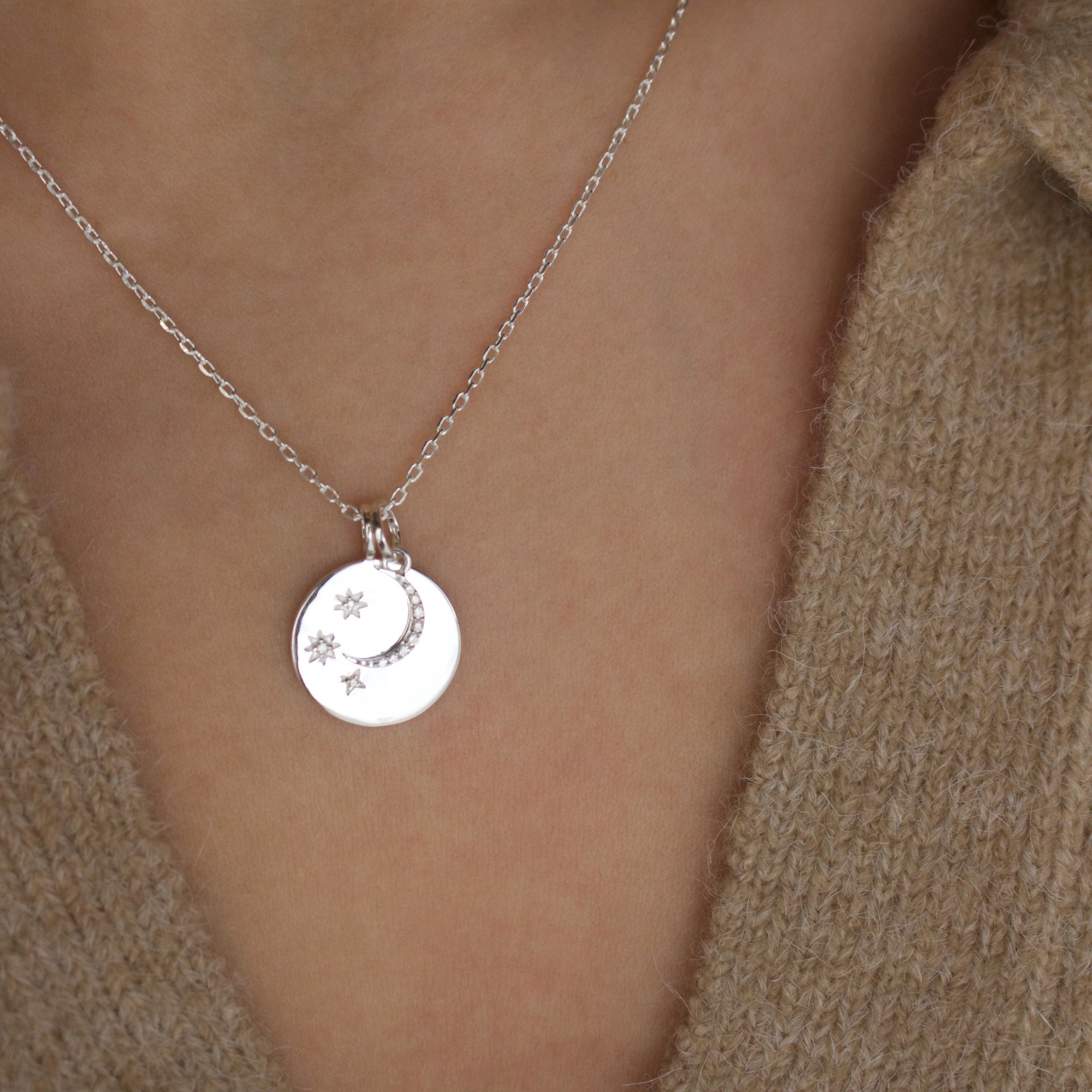 We will look for you in the stars Coin Necklace with Crescent Moon Charm