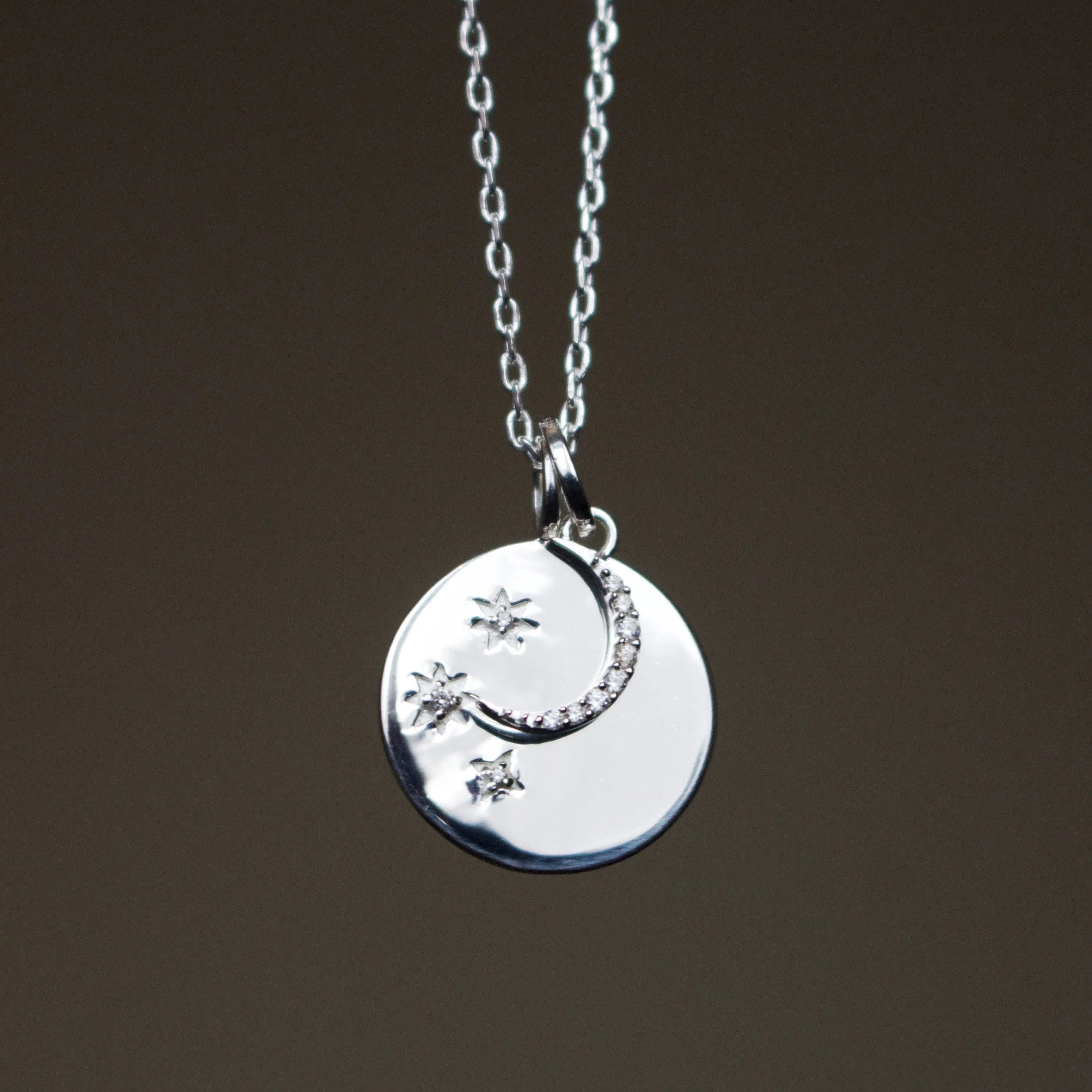 We will look for you in the stars Coin Necklace with Crescent Moon Charm