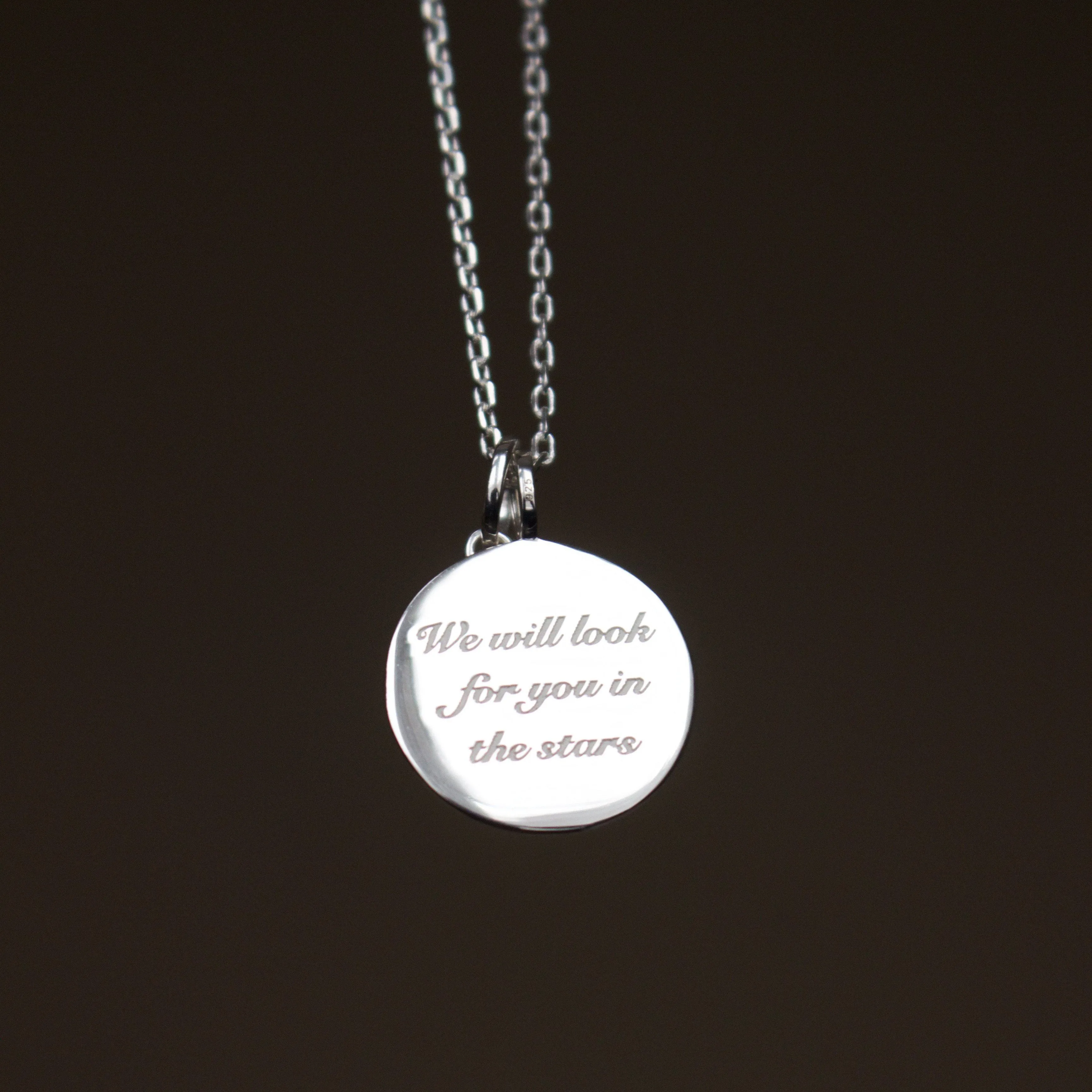 We will look for you in the stars Coin Necklace with Crescent Moon Charm