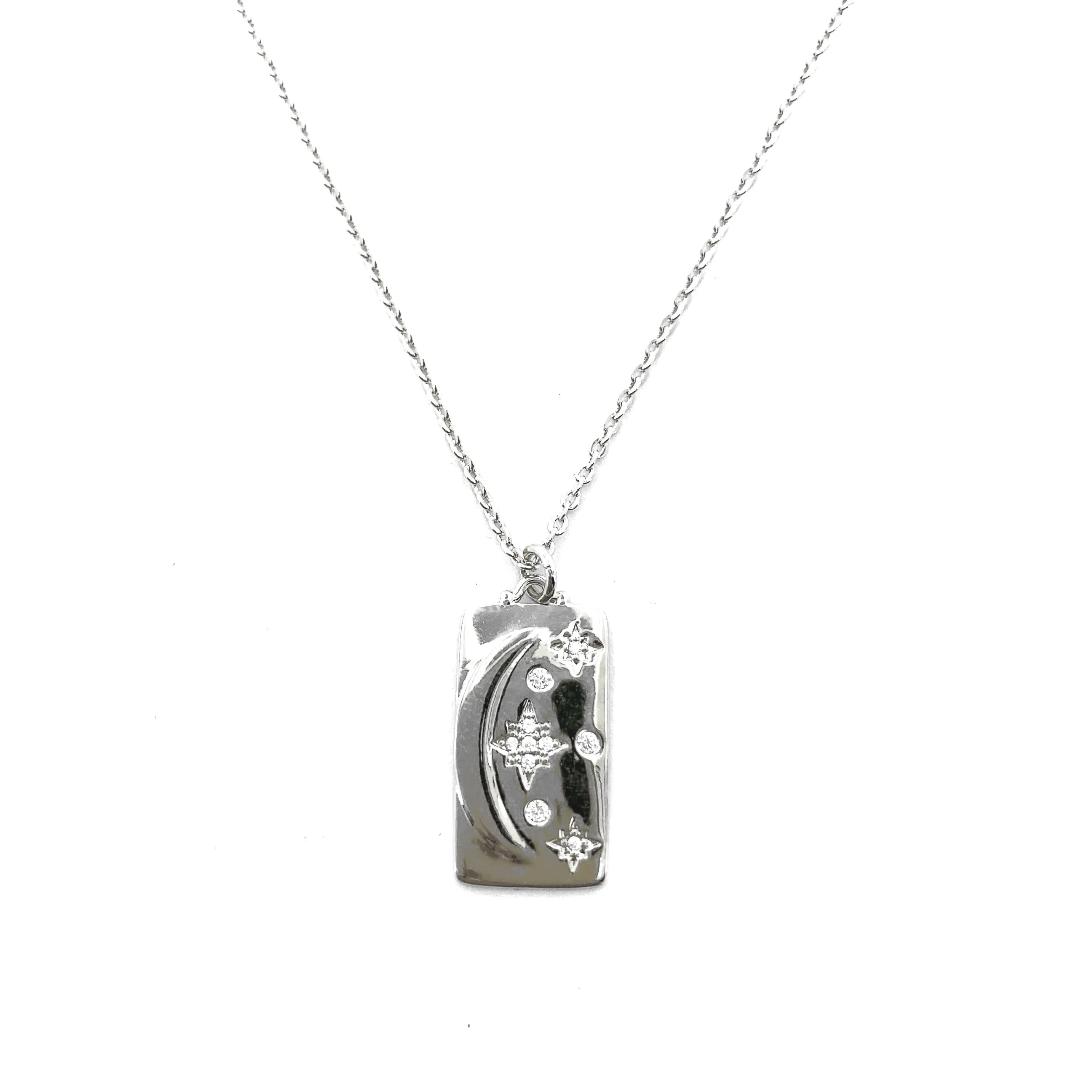 Women's CZ Crescent Moon Starburst Necklace