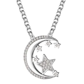 Women's Fashion Crescent Stars CZ Pendant Necklace