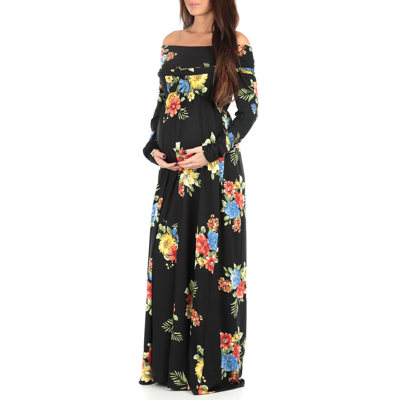 Women's Floral Over The Shoulder Ruched Maternity Dress