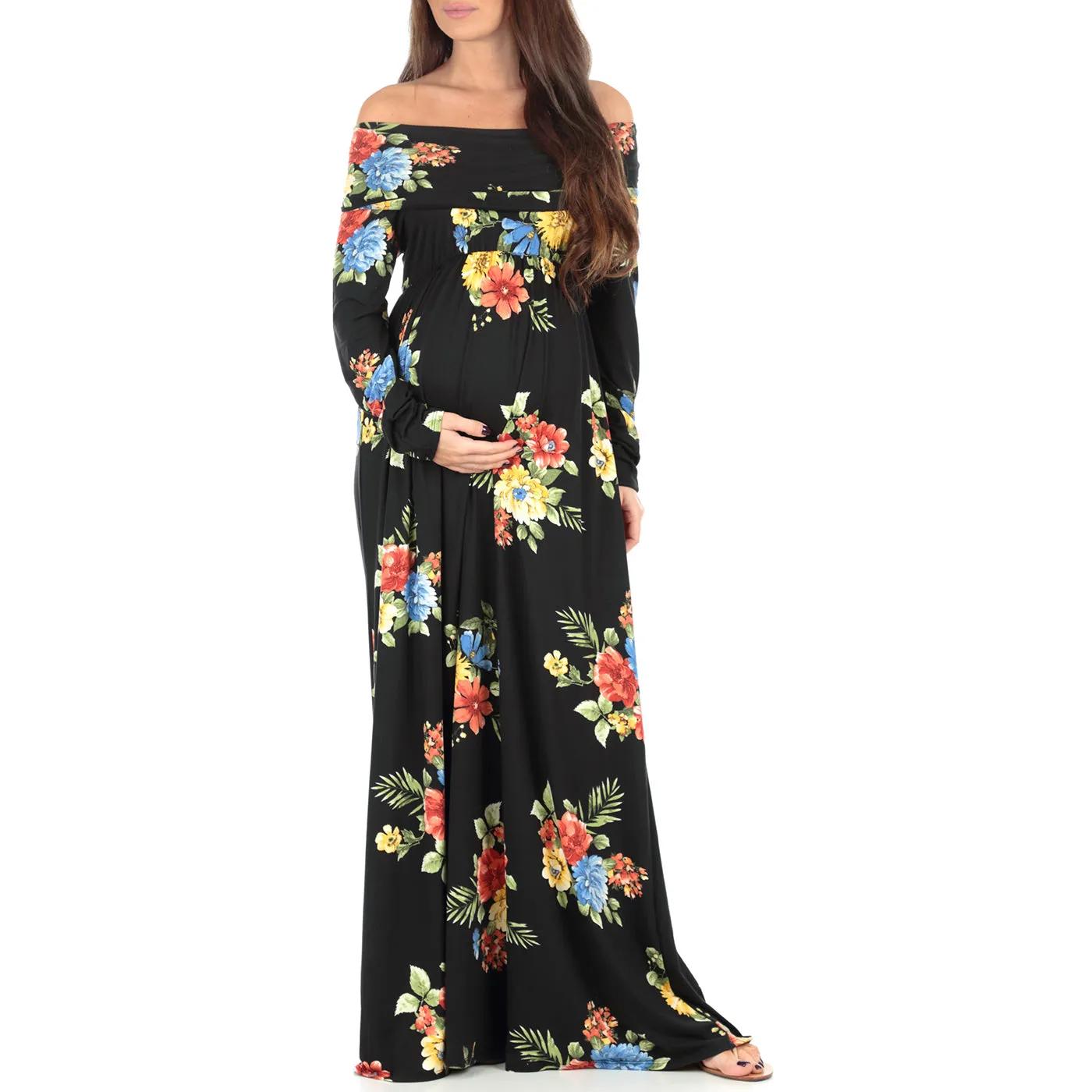 Women's Floral Over The Shoulder Ruched Maternity Dress