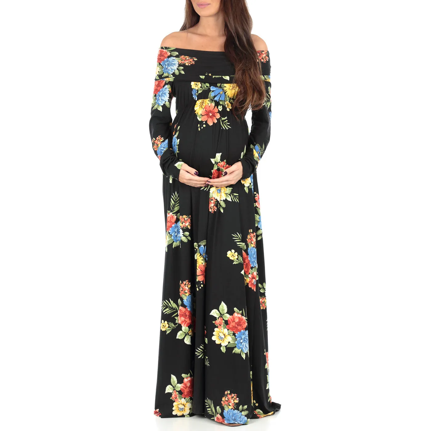 Women's Floral Over The Shoulder Ruched Maternity Dress