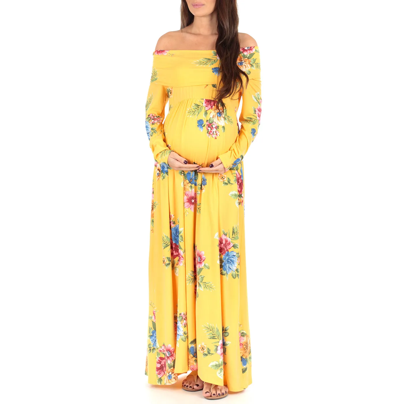 Women's Floral Over The Shoulder Ruched Maternity Dress