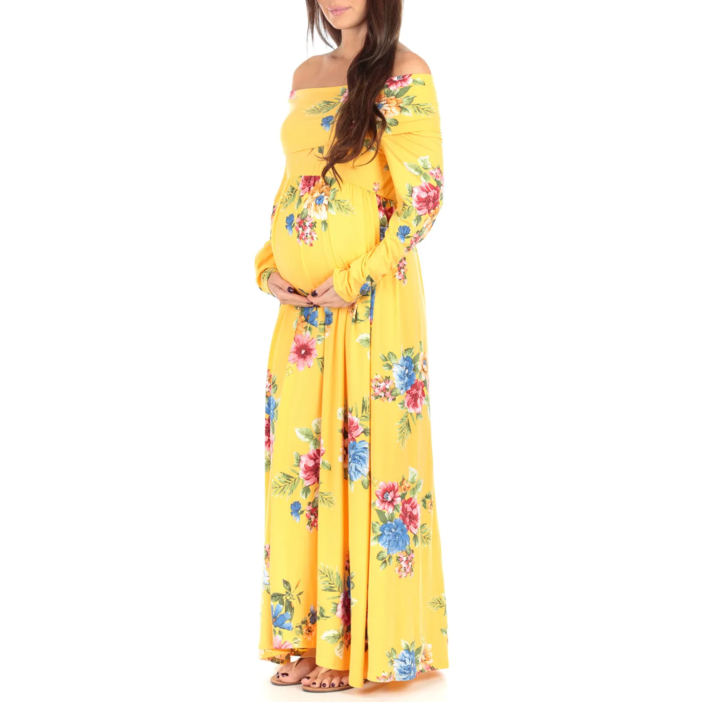 Women's Floral Over The Shoulder Ruched Maternity Dress