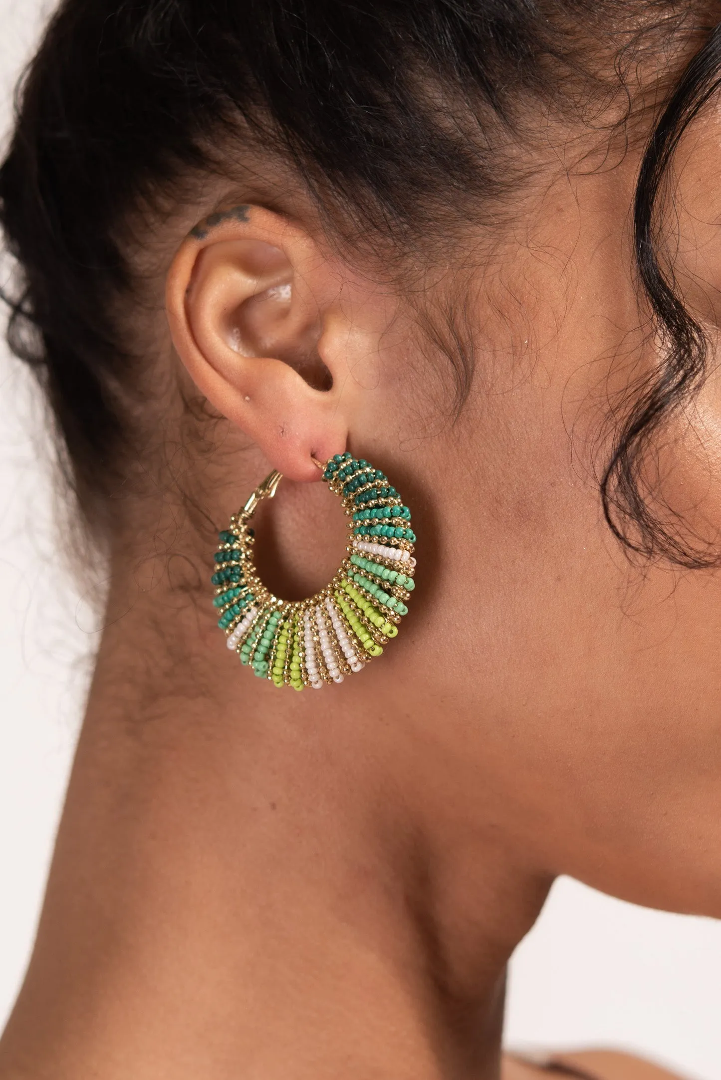 Zaria Beaded Boho Crescent Hoops