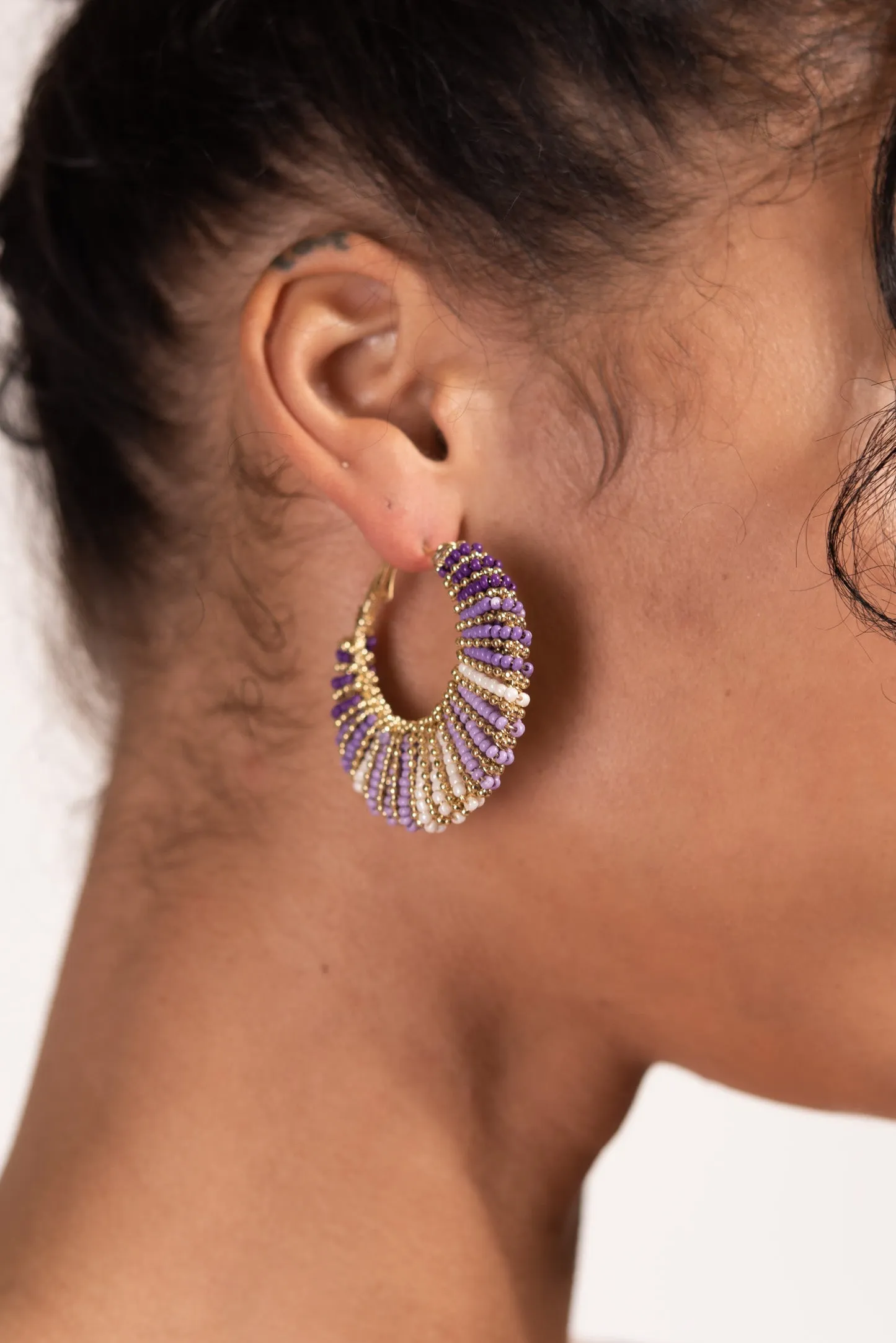 Zaria Beaded Boho Crescent Hoops